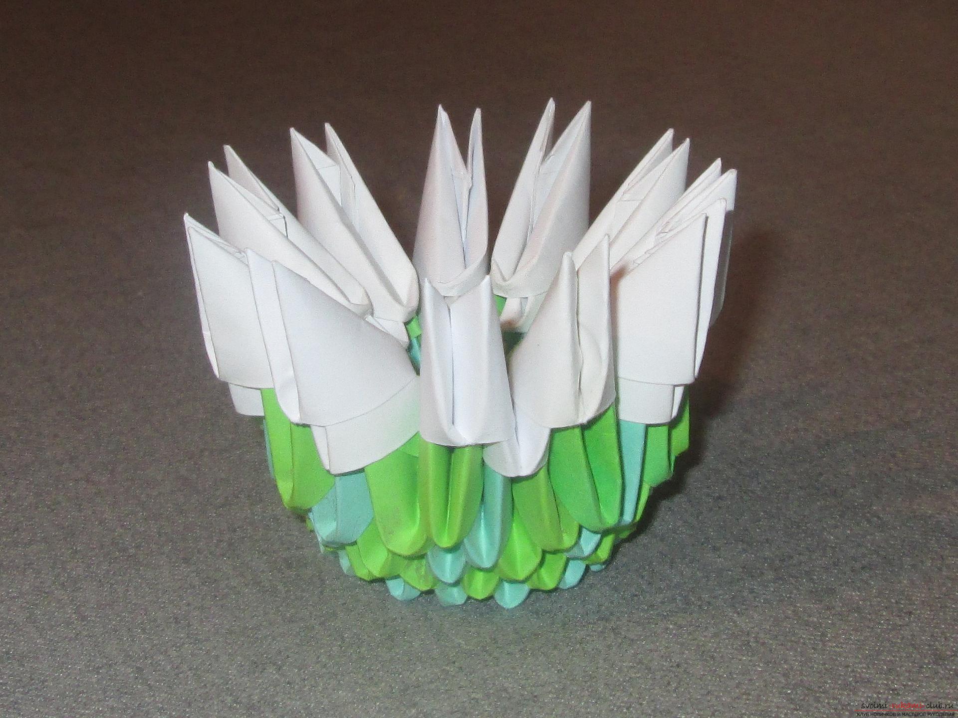 Данный подробный мастер-класс модульного оригами с пошаговыми фото содержит схему сборки березы из бумаги.. Фото №7