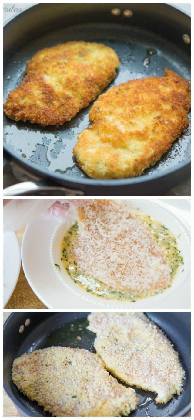 Parmesan Crusted Chicken is a quick, easy, and delicious recipe to make for dinner. Thin chicken cutlets are coated in parmesan, egg, and panko bread crumbs, and pan fried until crispy!