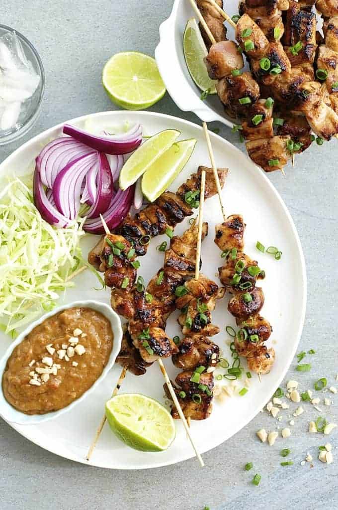 Satay Chicken with Peanut Sauce - this Bali/indonesian version is the easiest of all South East Asian satays, a handful of ingredients you can get from the supermarket. Thick, chunky peanut sauce!
