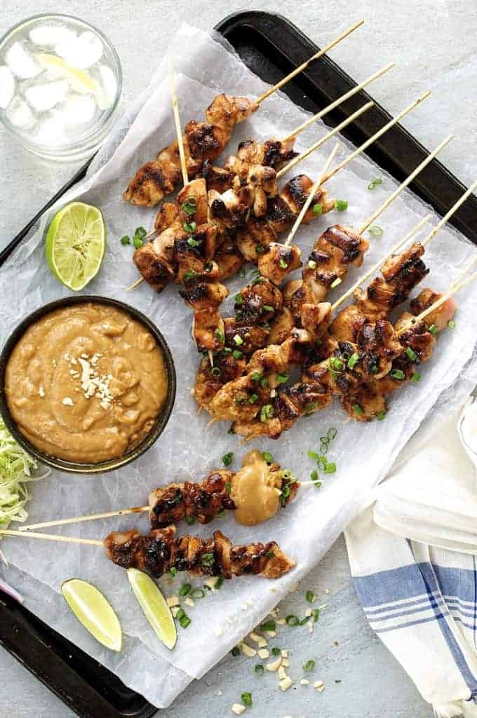 Satay Chicken with Peanut Sauce (Indonesian / Bali version) - the easiest of all South East Asian satays, a handful of ingredients you can get from the supermarket. Thick, chunky peanut sauce!