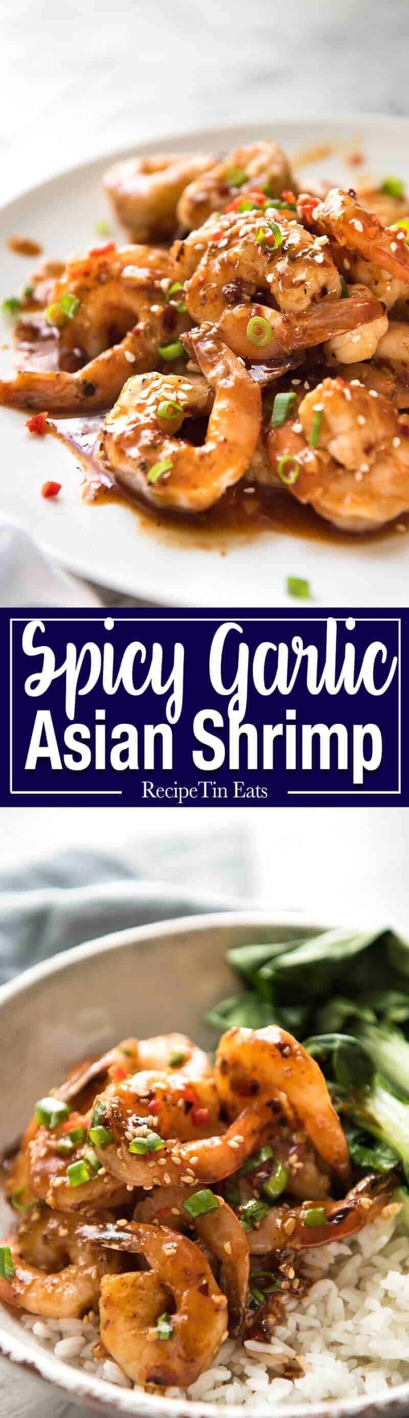 Asian Chilli Garlic Prawns - Juicy prawns in a sweet, sticky, spicy, garlicky sauce. Dinner on the table in 10 minutes! www.recipetineats.com